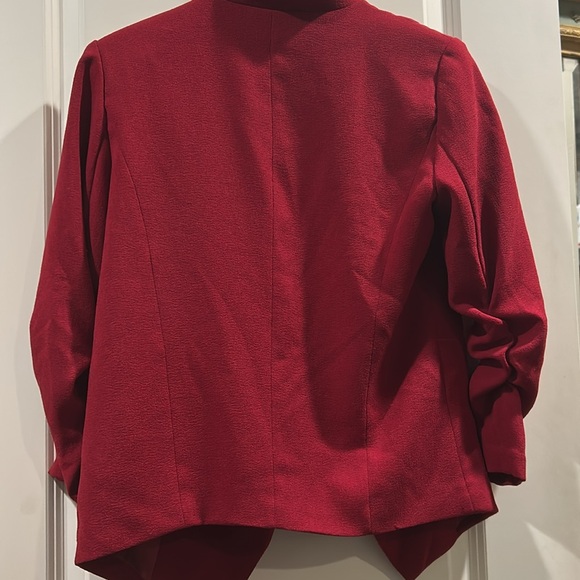 Alice Blue red textured drape open lapel Blazer lined ruched 3/4 sleeves size M - Picture 3 of 8